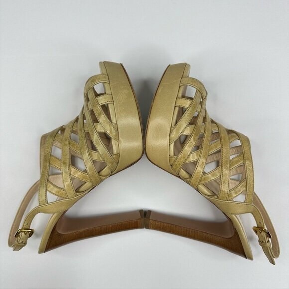 Prada Women's Tan Neutral Caged Criss Cross Designer Sandal Heels EU 37.5/US 7 - Picture 6 of 11